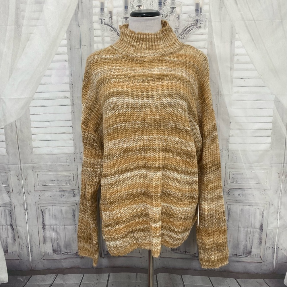 NEW Calvin Klein Large L Brown Tan Wool Mohair Marled Mock Turtleneck Sweater
